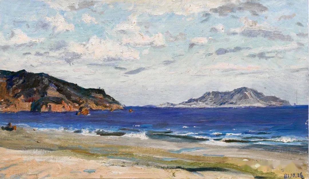 这一天阳光特别好,下午,我和学生小王突然想画一幅夕阳照海岛