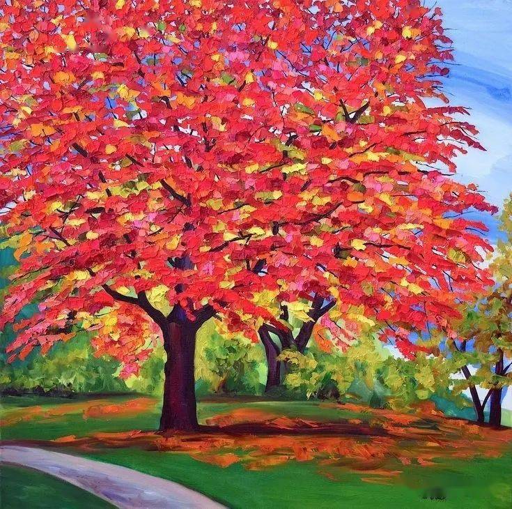 传统色彩的表现力——大树主题色彩创意画