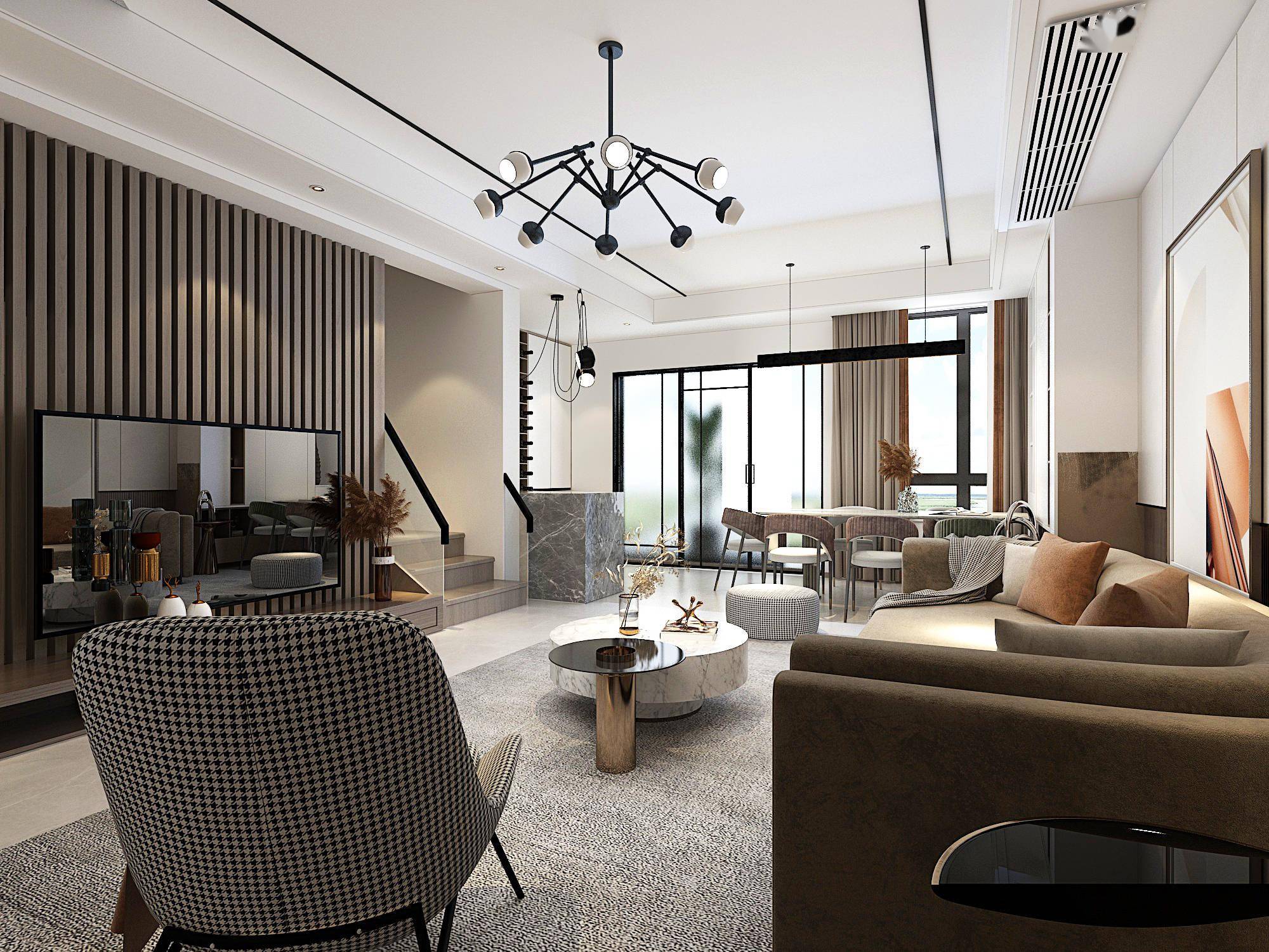 紫荆阁下叠145平新中式装修设计,传统与现代的结合!_风格