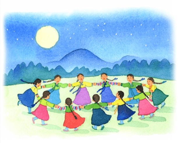 "圆圈舞"在韩国西南部地区广泛流行,人们常在中秋节时整夜舞蹈,旨在