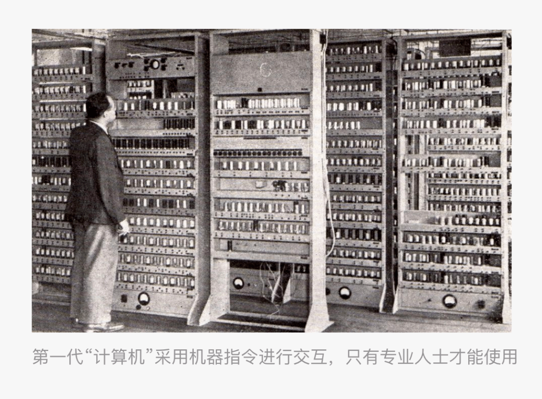 20世纪50年代,第一代计算机刚出现时,非常高端,专业,只能通过计算机