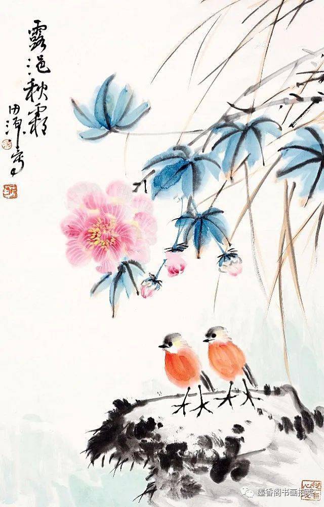 田源的花鸟画对花作画将人意画笔传神总是春