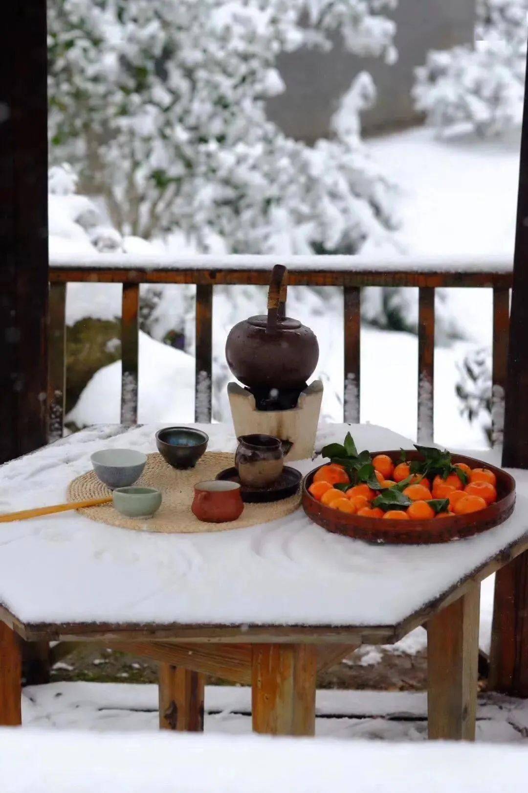 庭院之中喝茶赏蒲