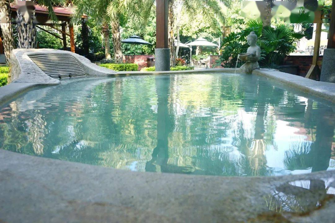 温泉泉眼深度700多米,出水温泉68℃泉水无色透明,富含氯,钠,钙,铁等多