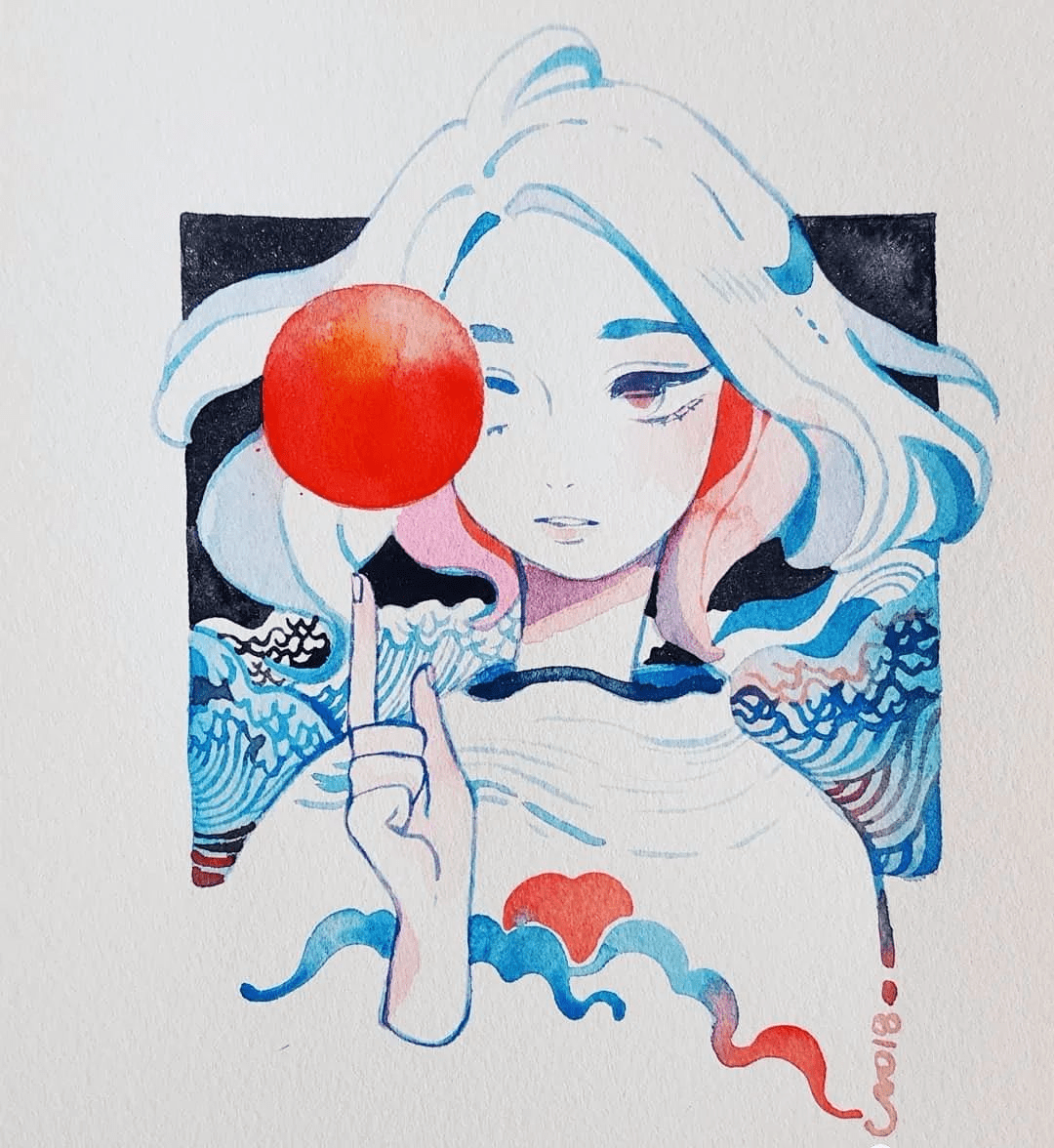 水彩画手绘 |少女和大海的故事~清凉治愈的水彩插画~简单又出效果