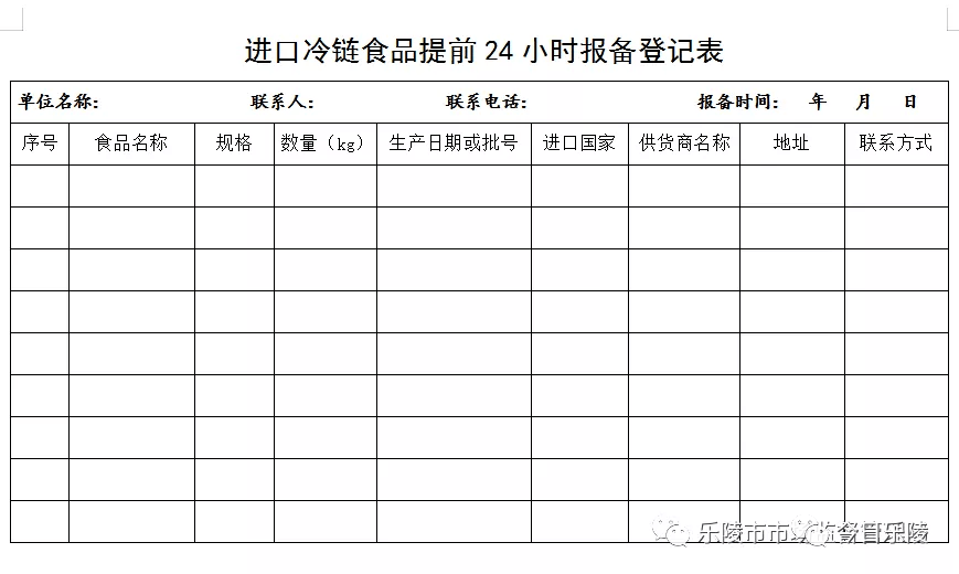 冷链食品登记表图片