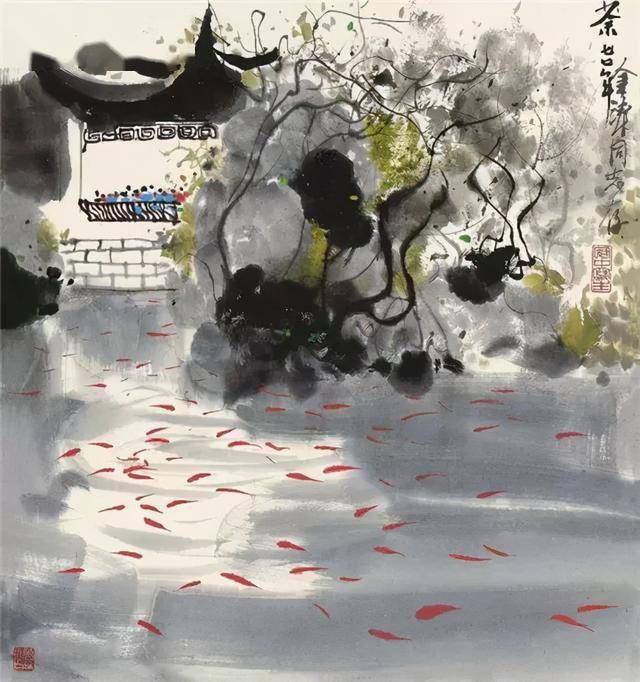 《凉亭观鱼》 吴冠中