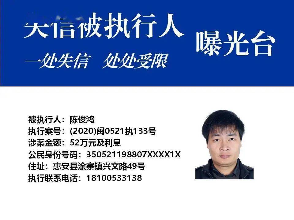 惠安四人上榜, 已被法院列為失信被執行人了!