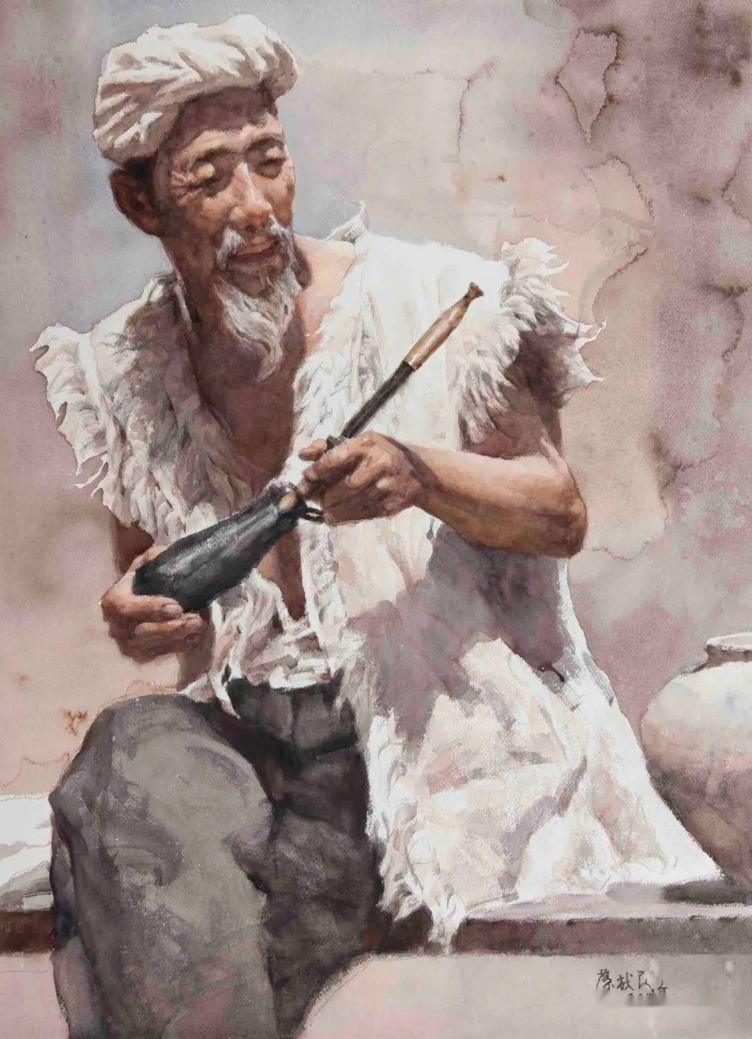 梁宇《记忆中的黎明 》水彩 51cm×36cm梁宇《记忆中的黎明·绿,紫》