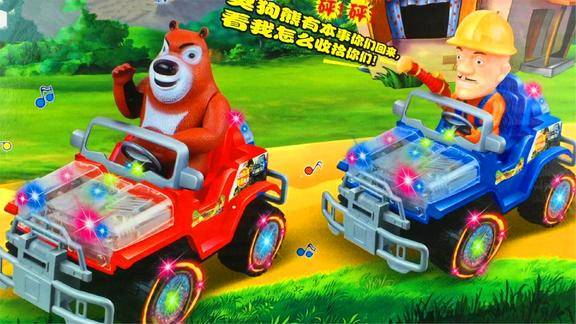 熊出没光头强的声光吉普车,能转圈的小汽车
