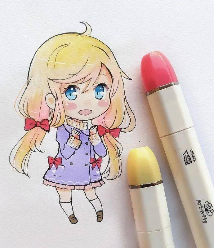 马克笔手绘请大家康康甜蜜可爱卡通女孩可是我最最最喜欢的