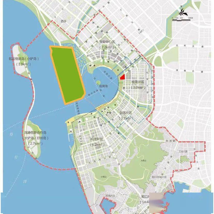 腾讯新的科技岛位于深圳前海湾(又名"大铲湾"),从地图可以看出来是一