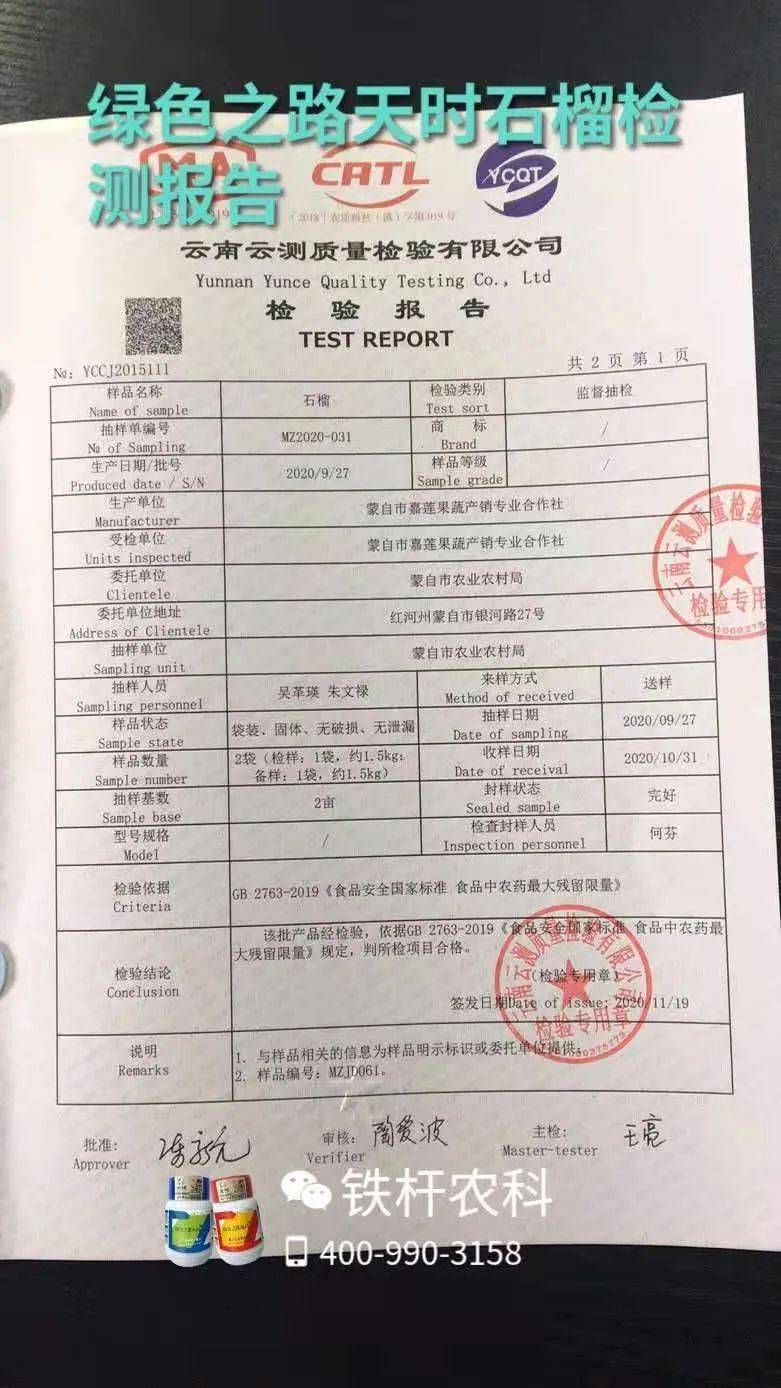 綠色之路天時石榴農藥殘留檢測報告降農殘提品質