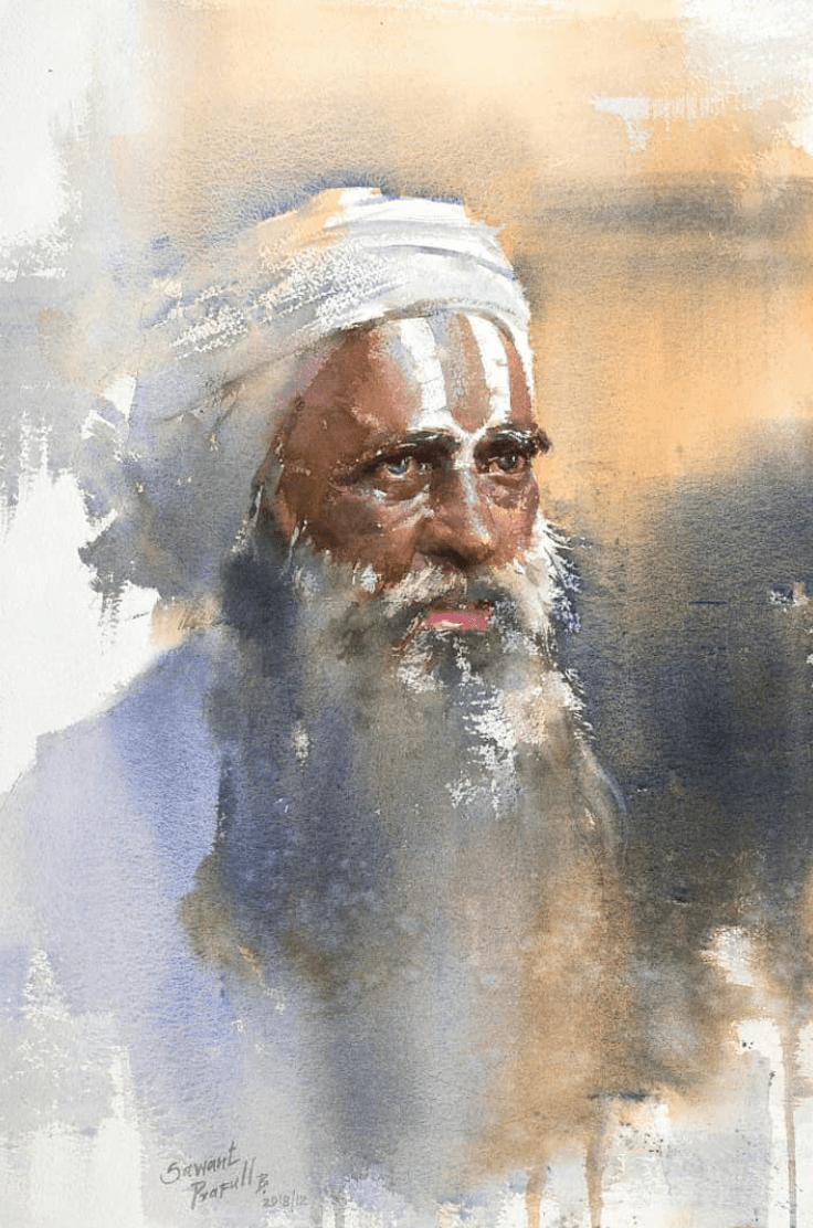 印度水彩画家prafullsawant佩拉弗萨旺特作品欣赏街景系列四人物