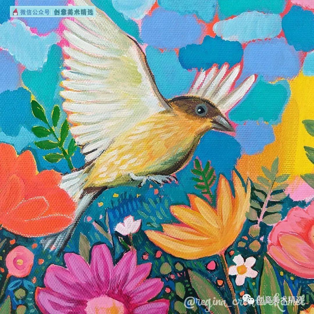 17张色彩浓郁的丙烯花鸟作品每一张都想让人收藏