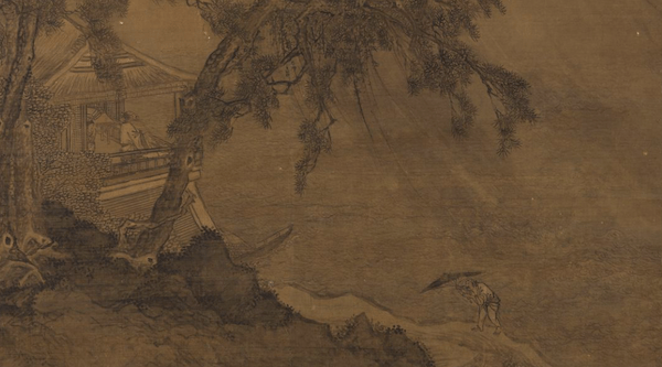 元人 风雨归舟图(局部)这幅元人所作《风雨归舟图》描绘大雨倾盆,江涛