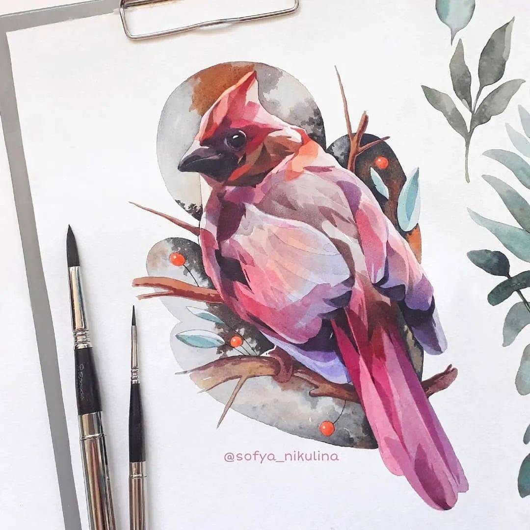 水彩手绘插画块面感很强超逼真