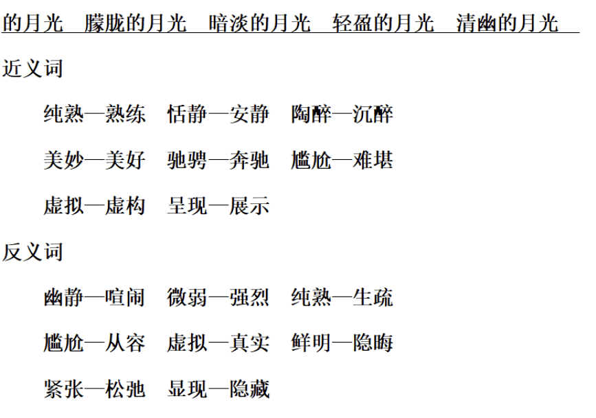 形容月光的词语:清冷的月光 皎洁的月光 明净的月光 轻柔 与戏