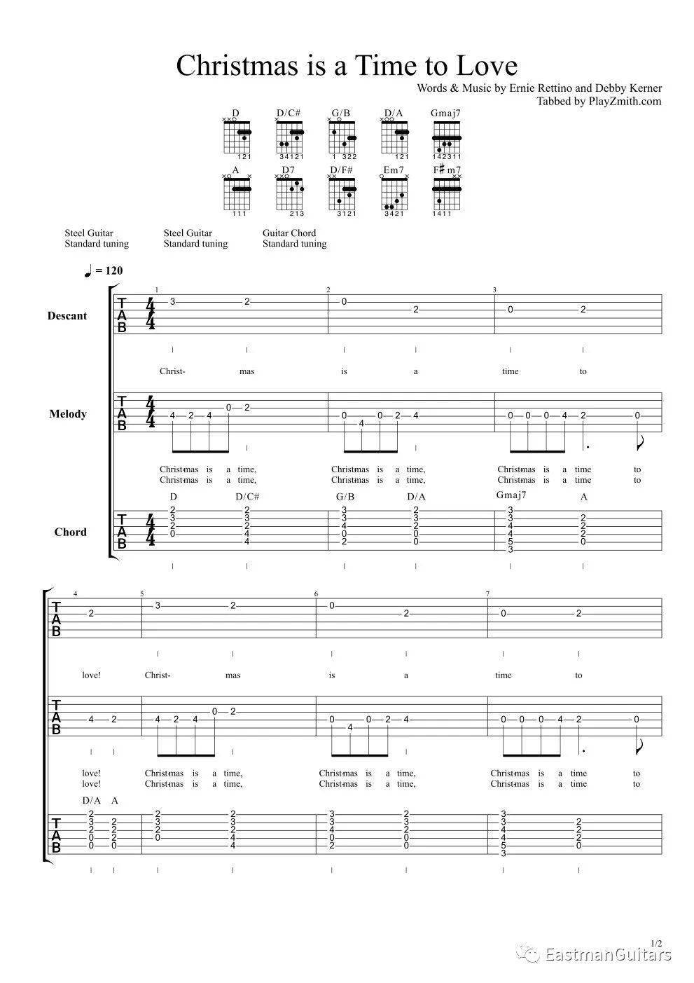 再看看完整的吉他谱:《christmas is a time to love》, 先来听听这首