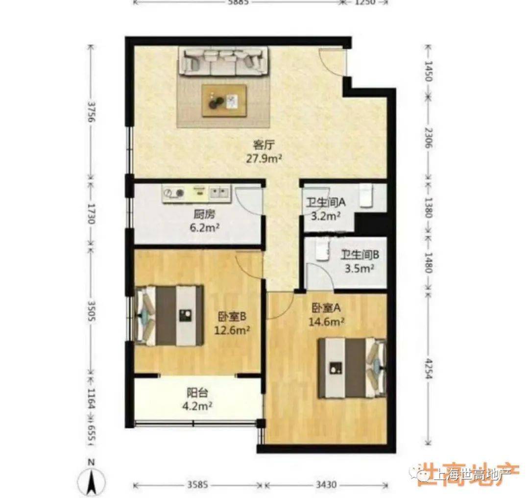 长虹大厦新静安内环边电梯2房2厅2卫2房朝南黄金楼层交通便利