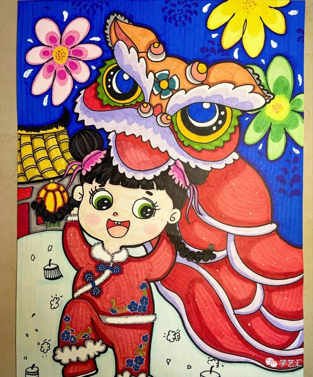 小学生牛年春节画图片