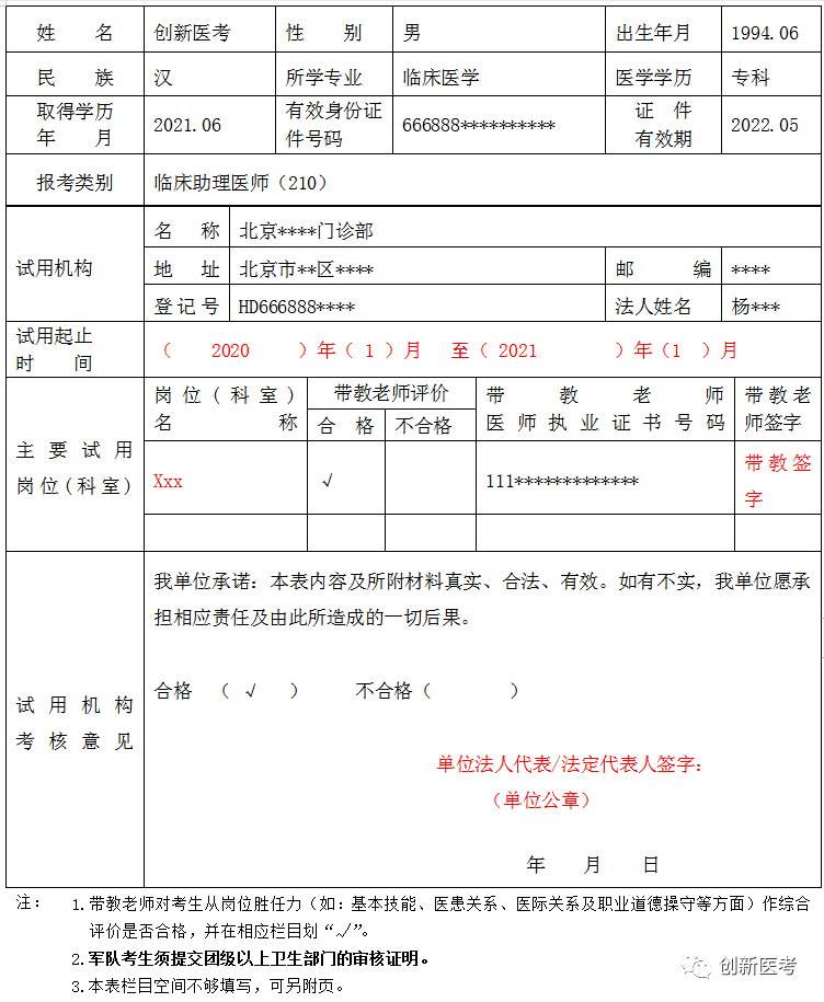 2021年医师现场审核试用期考核证明书写模板!