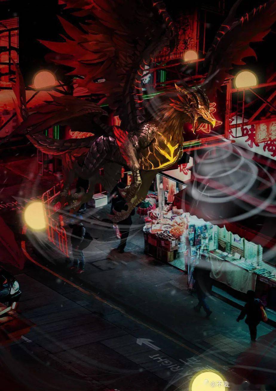 热闹的美食街上各家门店余味飘香竟吸引来了神兽嘲风它猛吸一口气发出