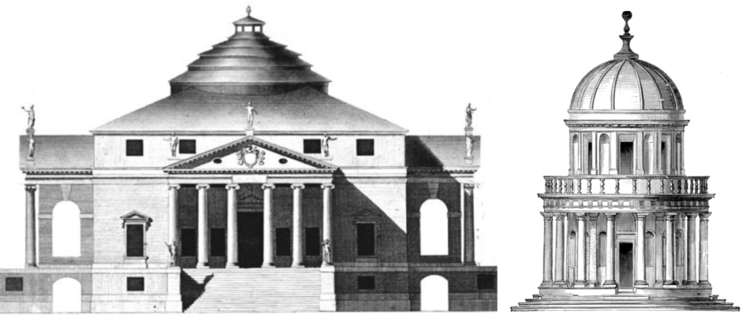 圆厅别墅 vs 坦比哀多不同的是,文艺复兴在柱式拱券的基础上,均衡对称