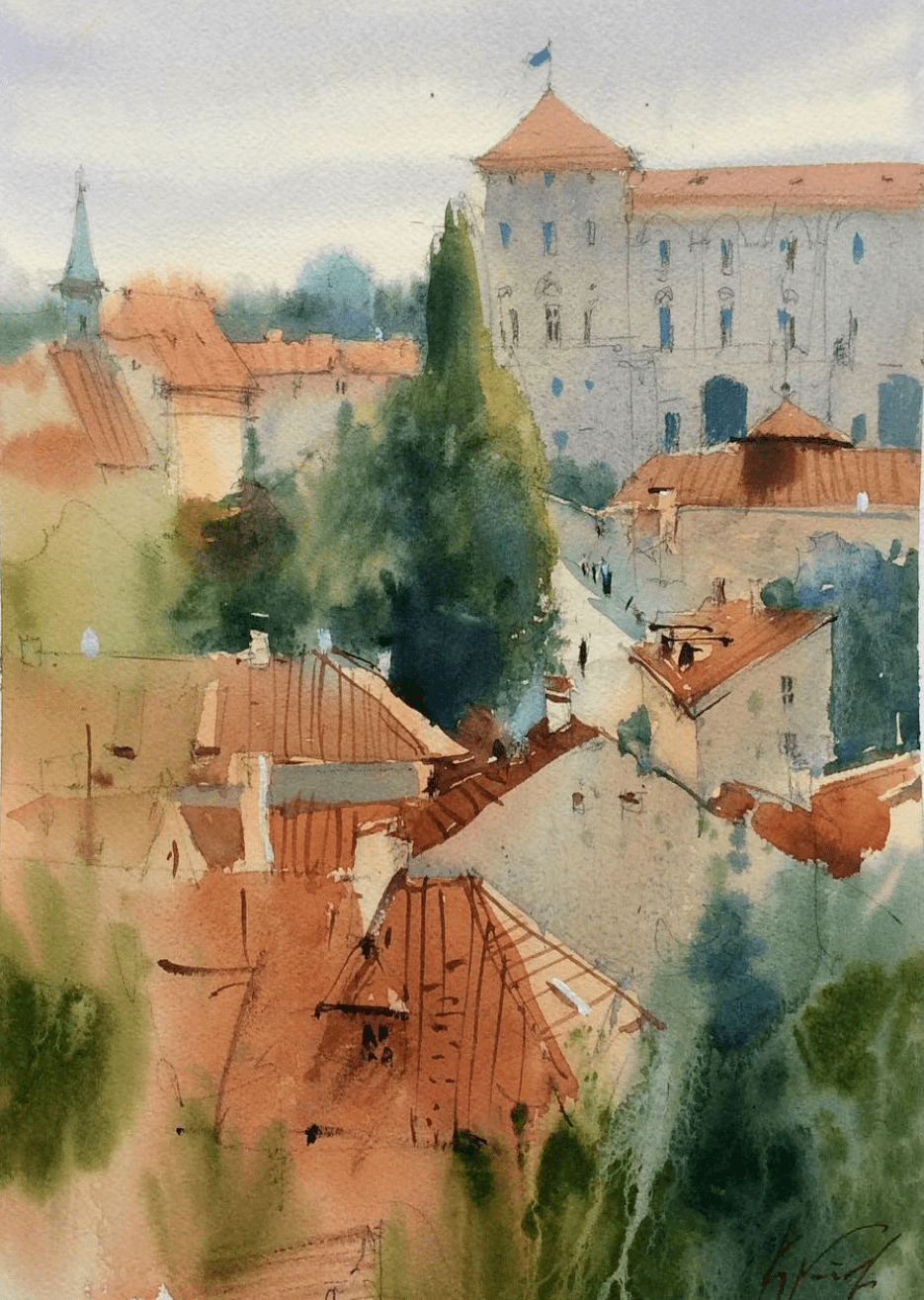 俄罗斯水彩画家——sergei kurbatov作品欣赏(小镇风光)