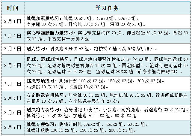 假期運動計劃表歡樂而又充實的寒假假期即將到來,珍視現時美好,守望