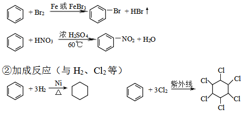 ①取代反应(与液溴,hno3,h2so4等)c)化学性质:b)结构特点:苯分子中键
