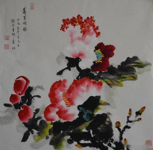 浅评李明画作《雷泽乡恋》_牡丹