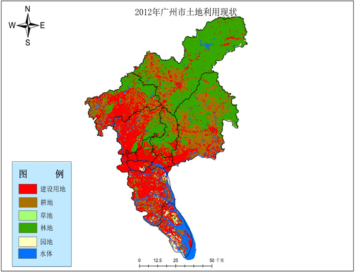 图13|2012年广州市土地利用现状图2012年土地利plus模拟图:图14|2012