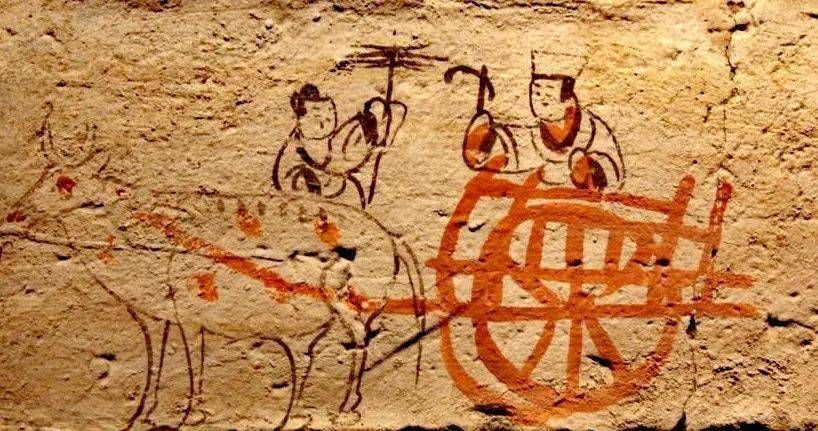 魏晋画像砖上的牛车图."天下方乱,吾甚极焉,乘我何之?