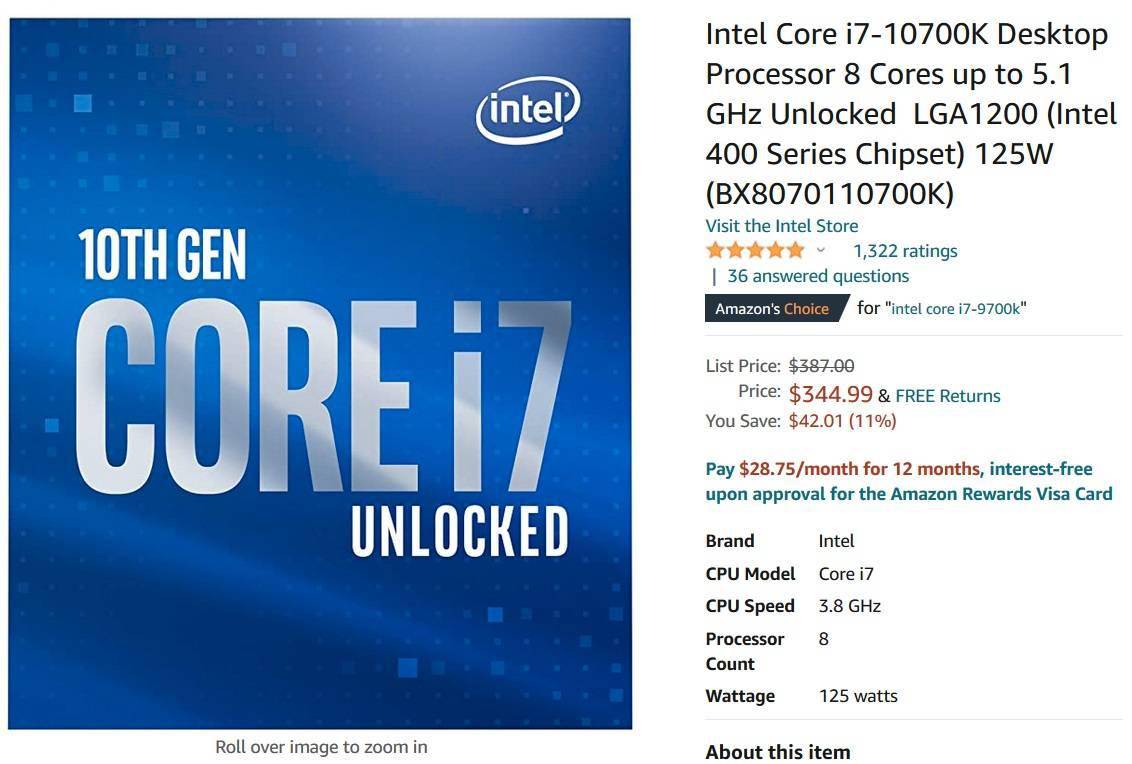 为应对amd 英特尔10 代酷睿cpu 海外大促 I7 f 仅售约1478 元 锐龙