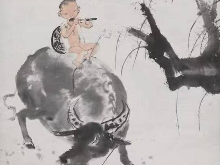 李可染《牧童牛背吹笛图轴》在辽博展出_搜狐网