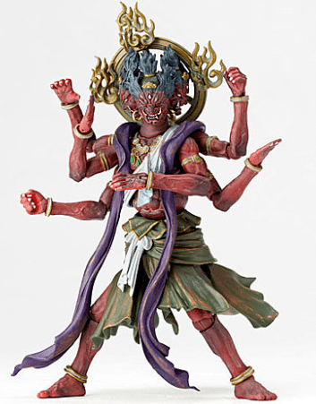 有的千头二千手,足踩大海,身越须弥山;有的三头六臂,三面青黑色,口中