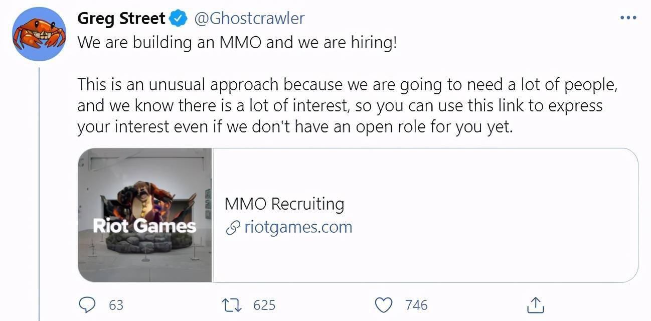 英雄联盟：新游戏确认是MMORPG，鬼蟹表示开放更多职位招聘