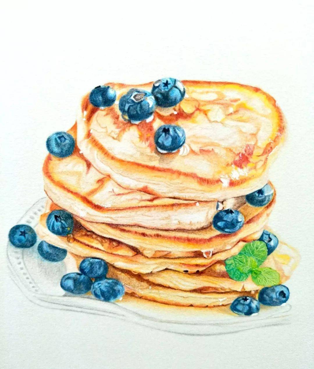 【彩铅教程】蓝莓黄油松饼的画法步骤图