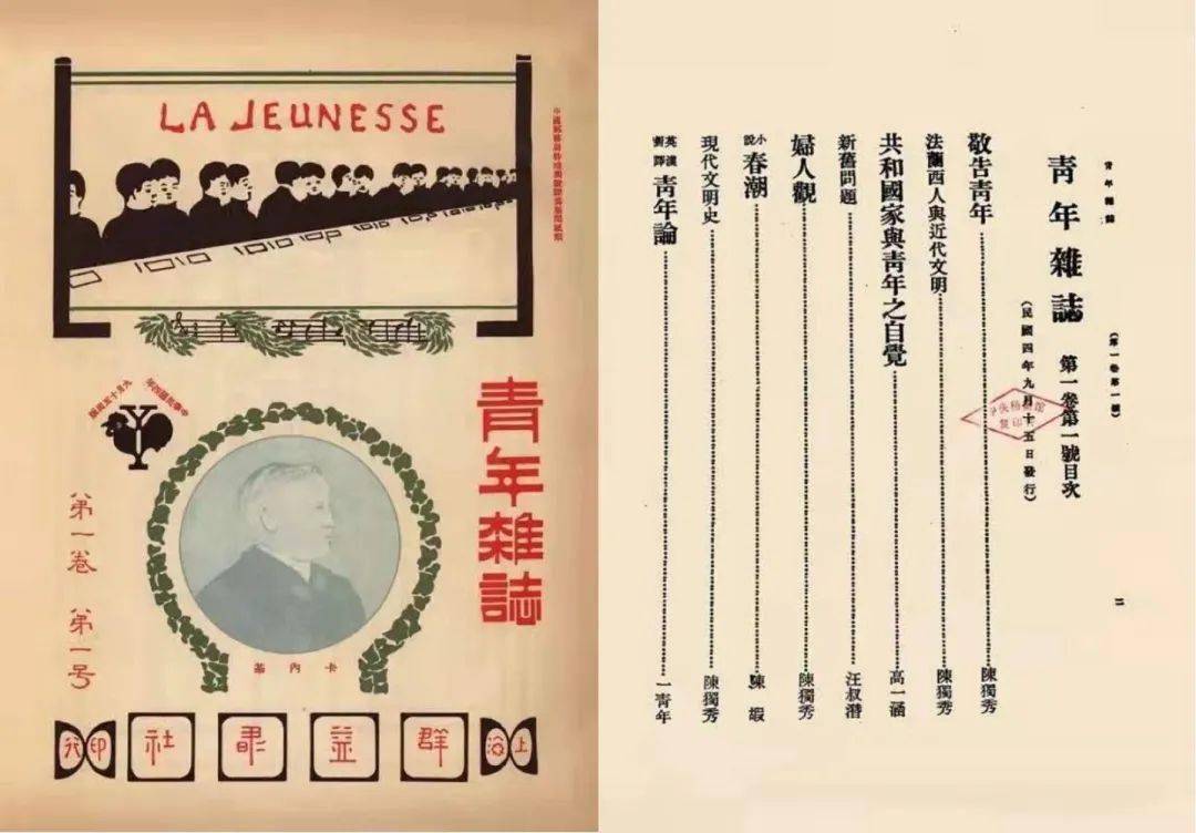 《青年杂志》第1卷第1号封面和目录.