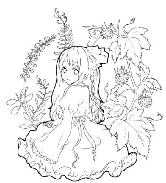 黑白线稿动漫人物线稿素材