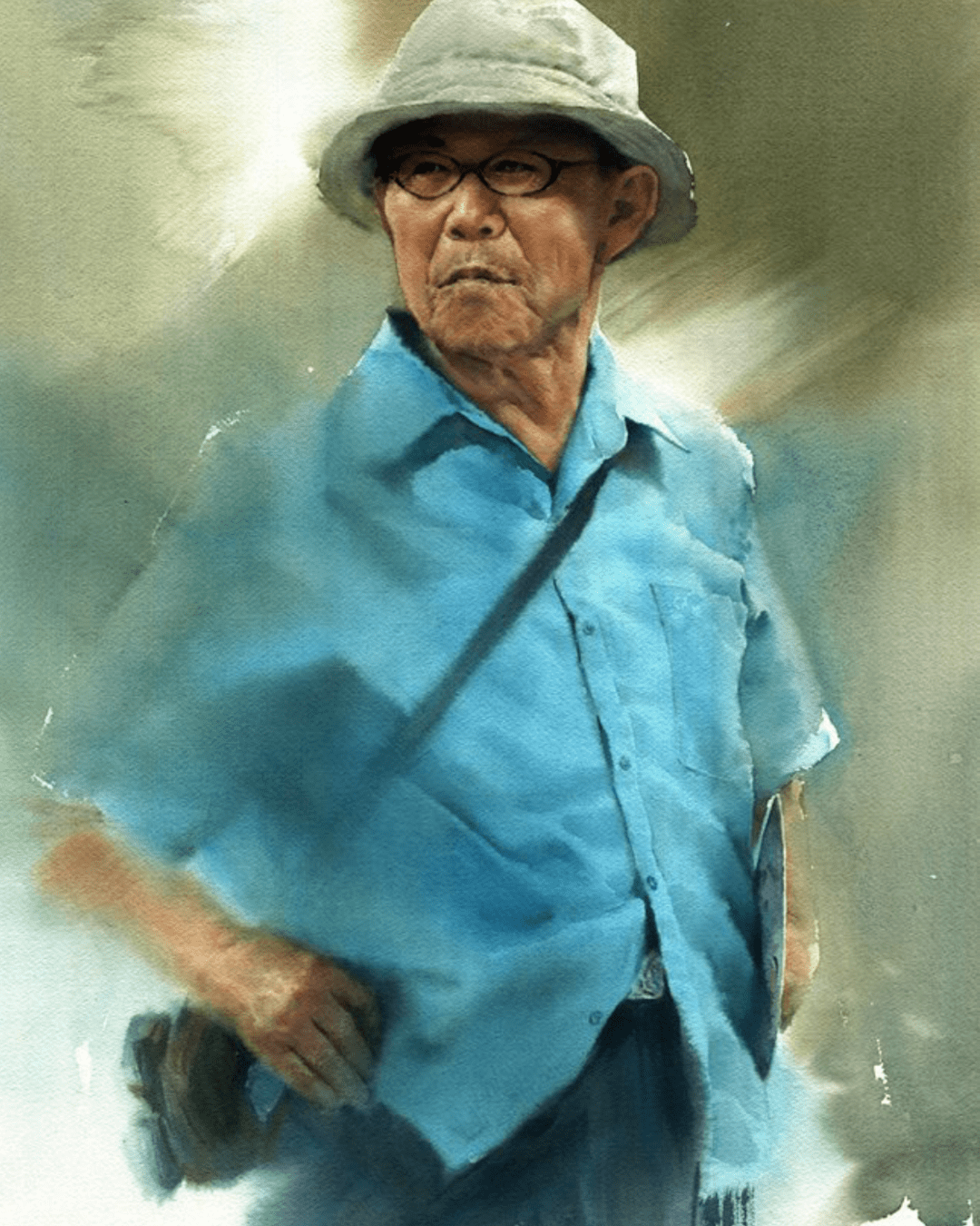 韩国水彩画家misulbu作品欣赏戴帽子的人