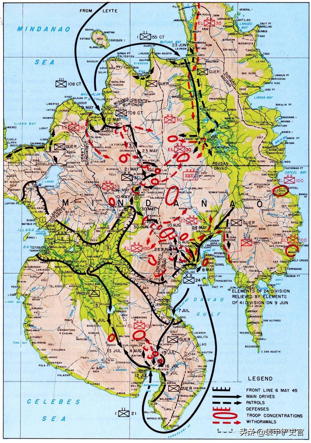 1945年3月,美军登陆棉兰老岛,第100师团难以抵挡美军的火力优势,被迫