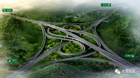 "十字"交叉而设置的枢纽型互通立交 主要满足项目与大丽高速 及大理市