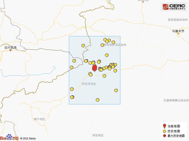 新疆阿克蘇地區拜城縣發生54級地震