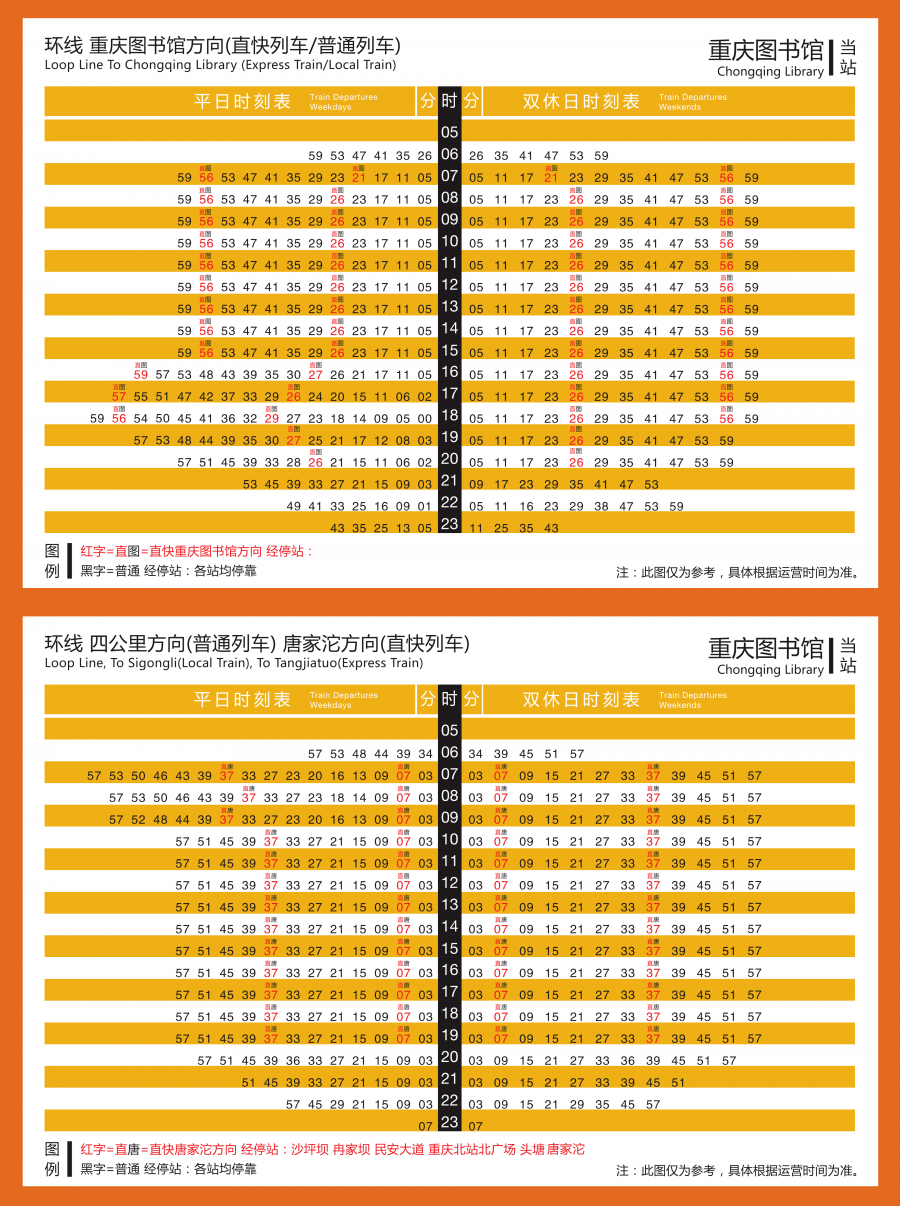 重庆图书馆站以下是各停靠站点具体情况环线,4号线直快车时刻表有需要
