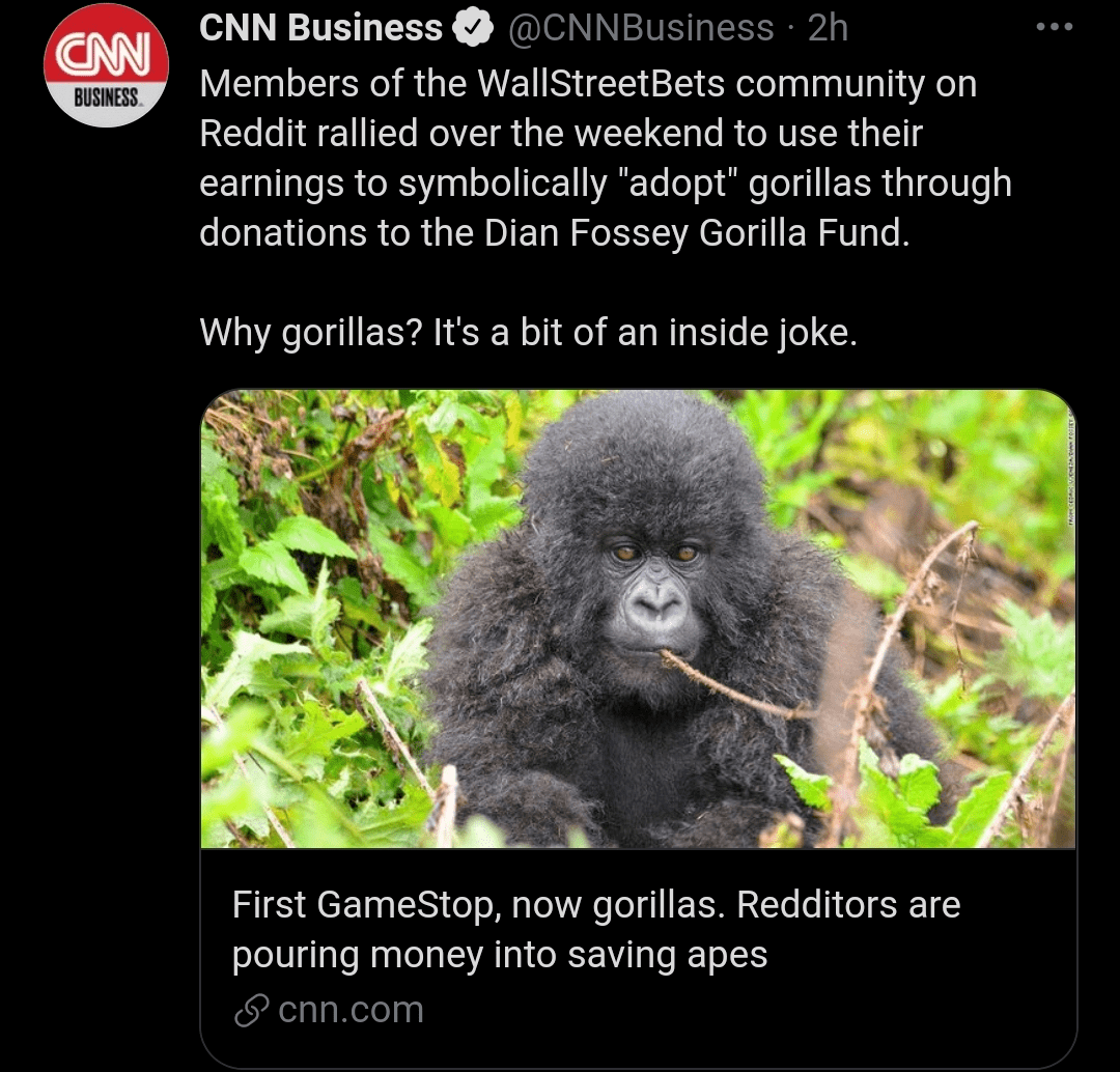 反杀华尔街之后他们把钱捐给了大猩猩