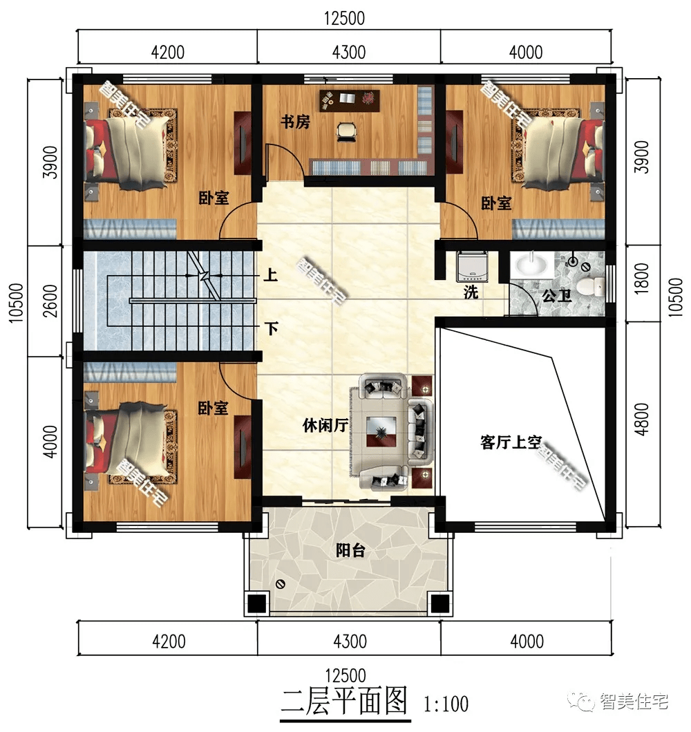 5×10.5米農村別墅,室內帶堂屋,客廳挑空顯氣派_戶型