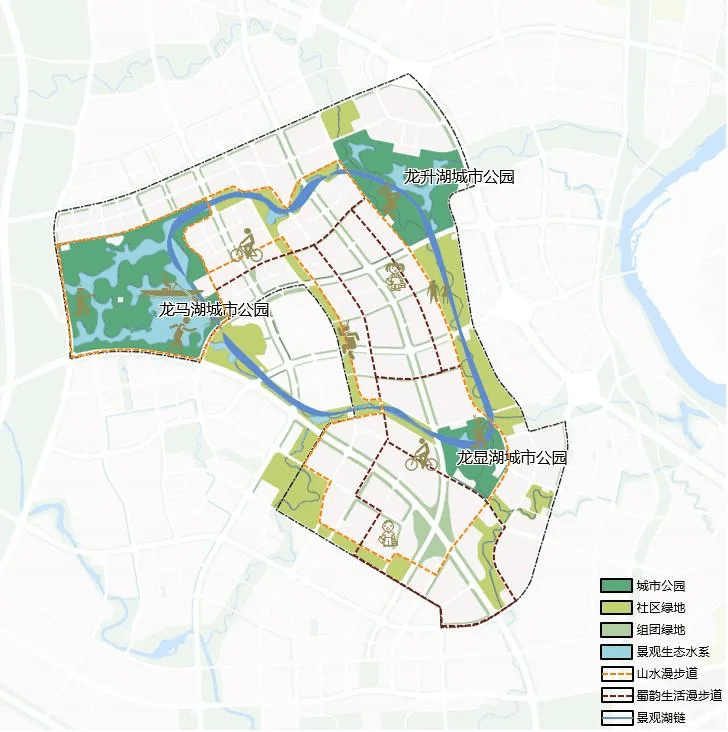 绿地系统及慢行空间规划图打造"一快五横四纵"道路体系《草案》提出