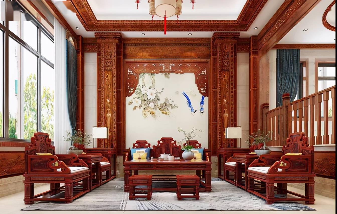看了他的800㎡别墅我被惊艳了入户的第一眼便是红木豪华感